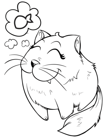 Cat Dreaming Of Fish Coloring Page